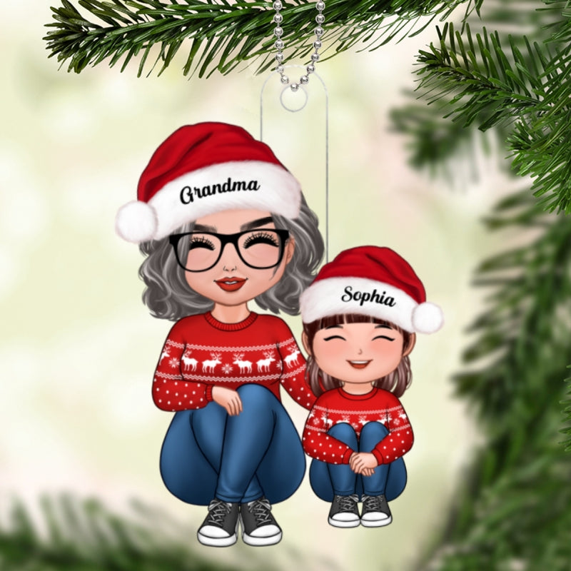 Doll Grandma & Grandkid Sitting Knees To Chest Christmas Gift For Granddaughter Grandson Personalized Acrylic Ornament