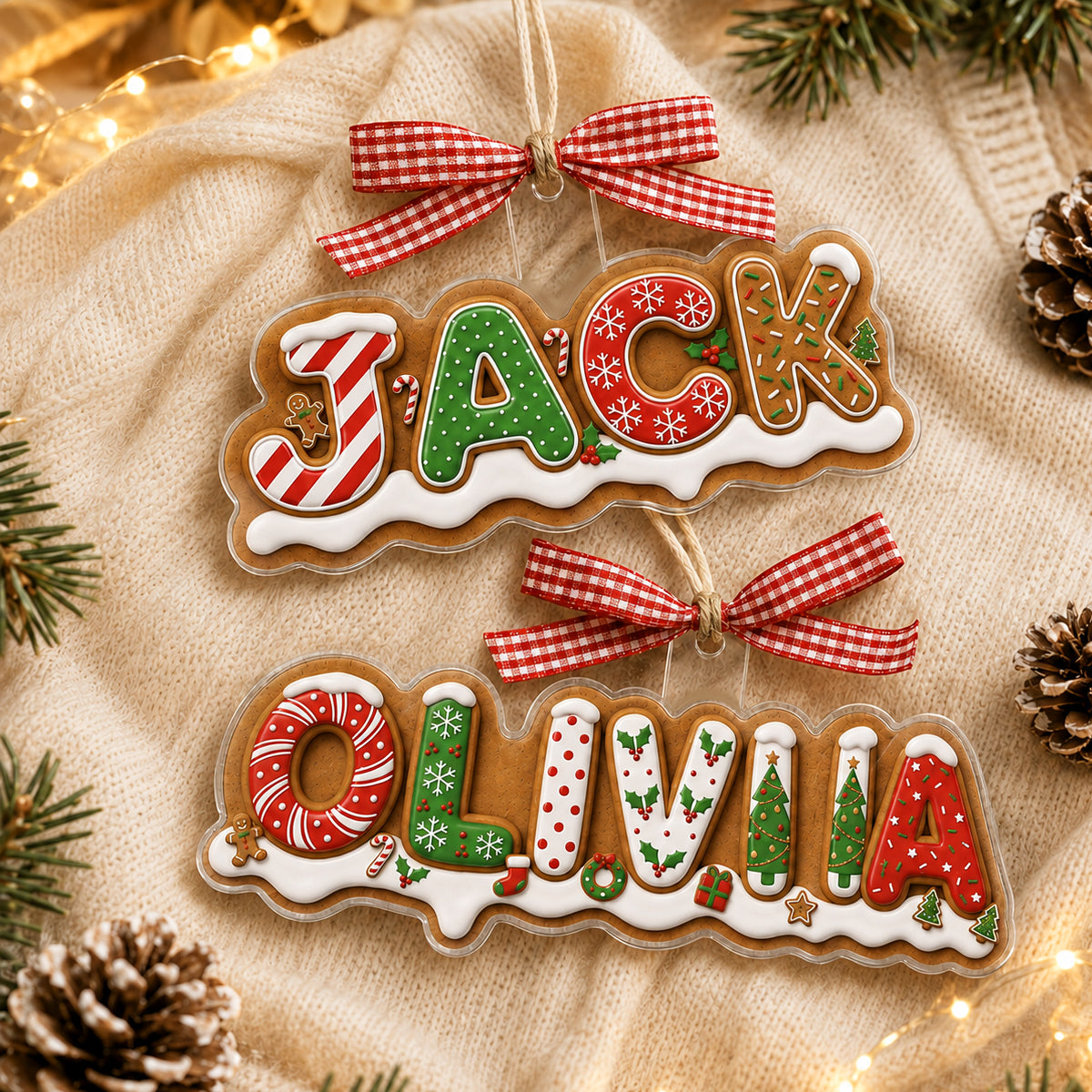 Custom Alphabet Kid Name Gingerbread Letter - Personalized Acrylic Ornament - Gift for Daughter, Son, Grandkids