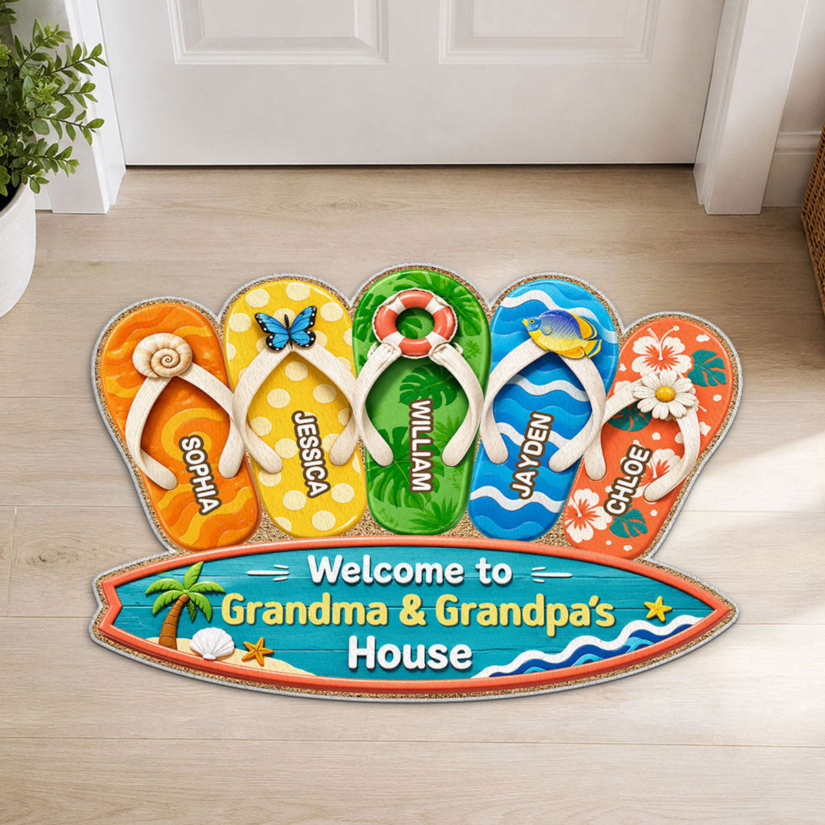 Hello Summer Vibe Welcome To Grandma Grandpa House - Personalized Doormat - Grandparents House Summer Decoration