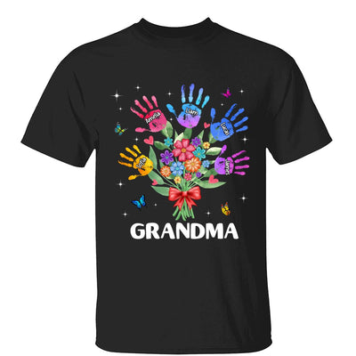 Grandma Mom Heart Handprints Flowers Personalized Shirt