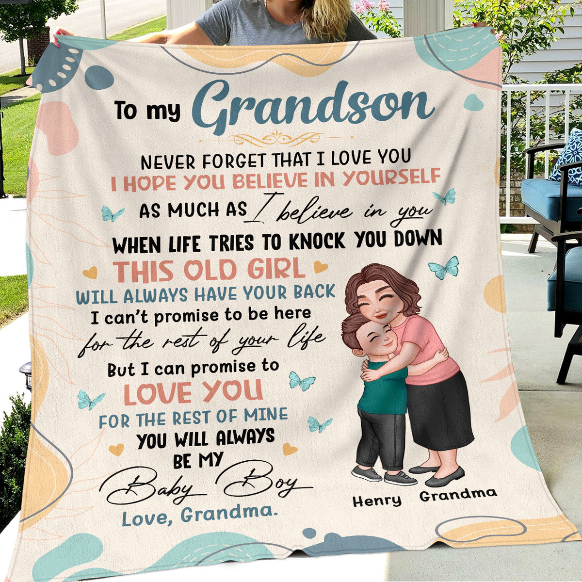 Grandma & Grandkid Hugging To My Granddaughter Grandson Gift For Grandchildren Personalized Fleece Blanket