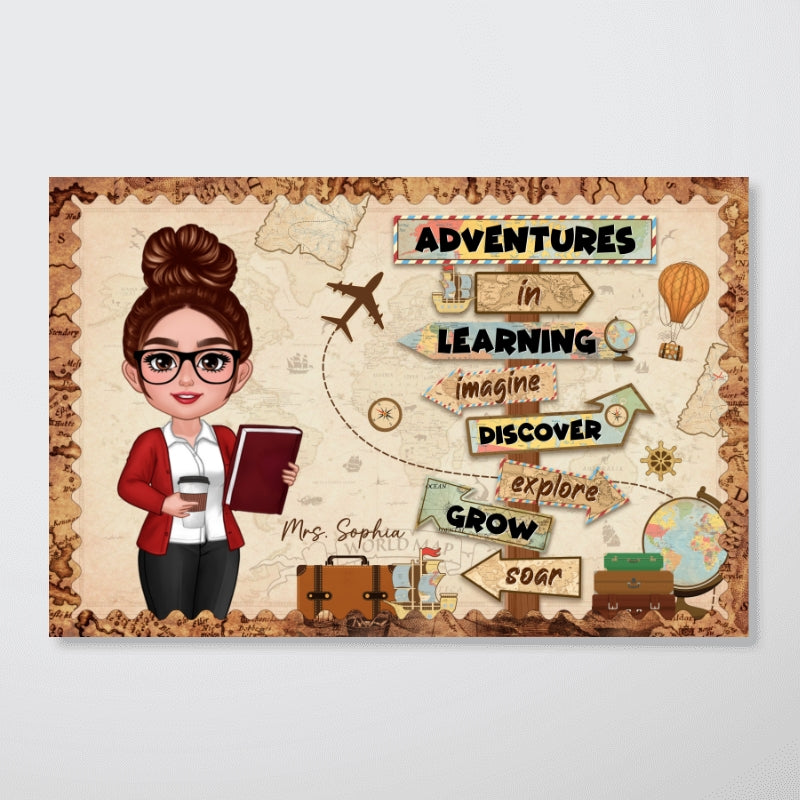 Adventure In Learning Teacher Personalized Poster, Classroom Reading Corner, STEM Corner Decoration