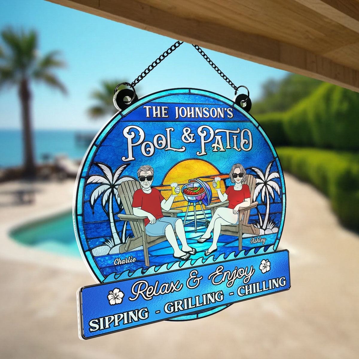 Summer Welcome To Family Couple Pool & Patio Personalized Acrylic Suncatcher