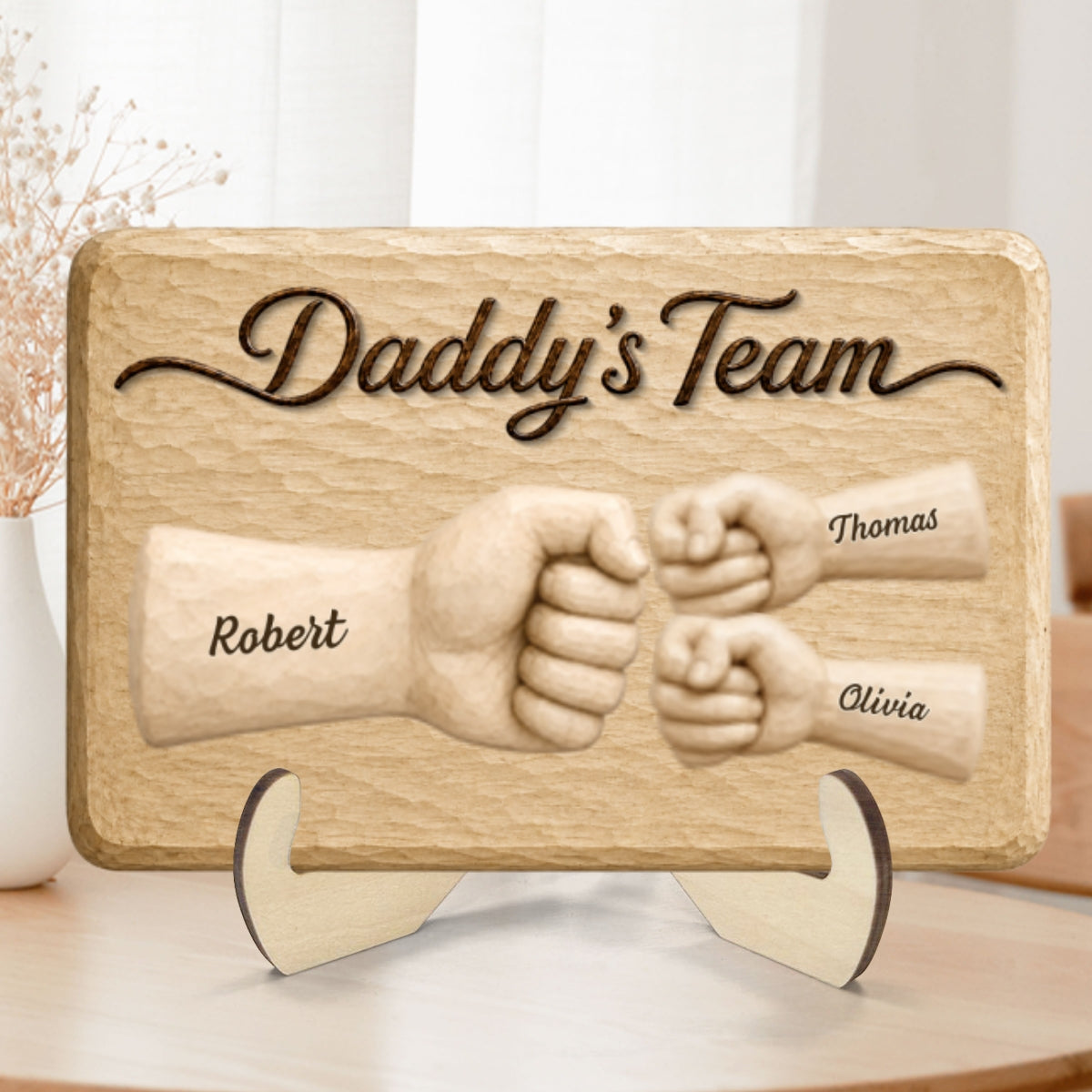 Sentimental Rustic Daddy's Team Fist Bump - Personalized 2-Layered Wooden Plaque - Father's Day Gift For Dad, Husband