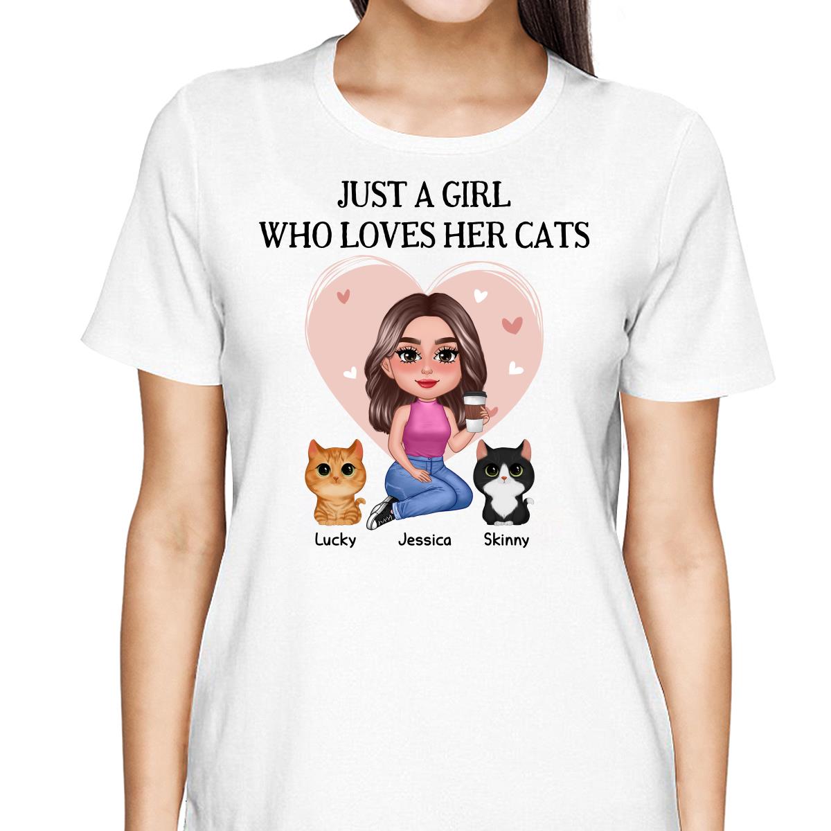 Pretty Doll Just A Girl Loves Cats Pink Heart Personalized Shirt