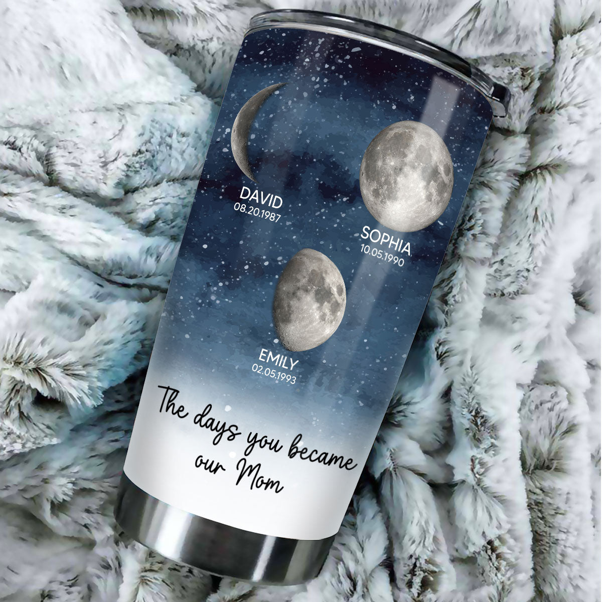 Starry Night Custom Birth Moon Phase The Day You Became Mom Personalized Tumbler, Gift