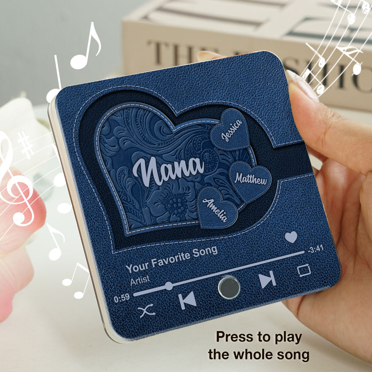 Grandma's Little Sweethearts, Leather Effect Printed Personalized Music Fridge Magnet, Custom Any Song You Want, Birthday, Gift for Grandma