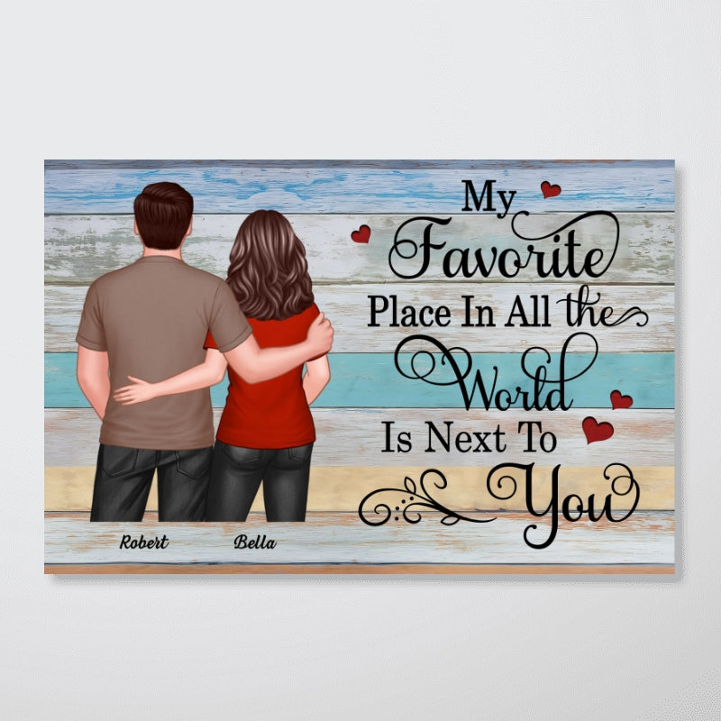 Couple Standing Back View Colorful Wood Pallets Personalized Poster