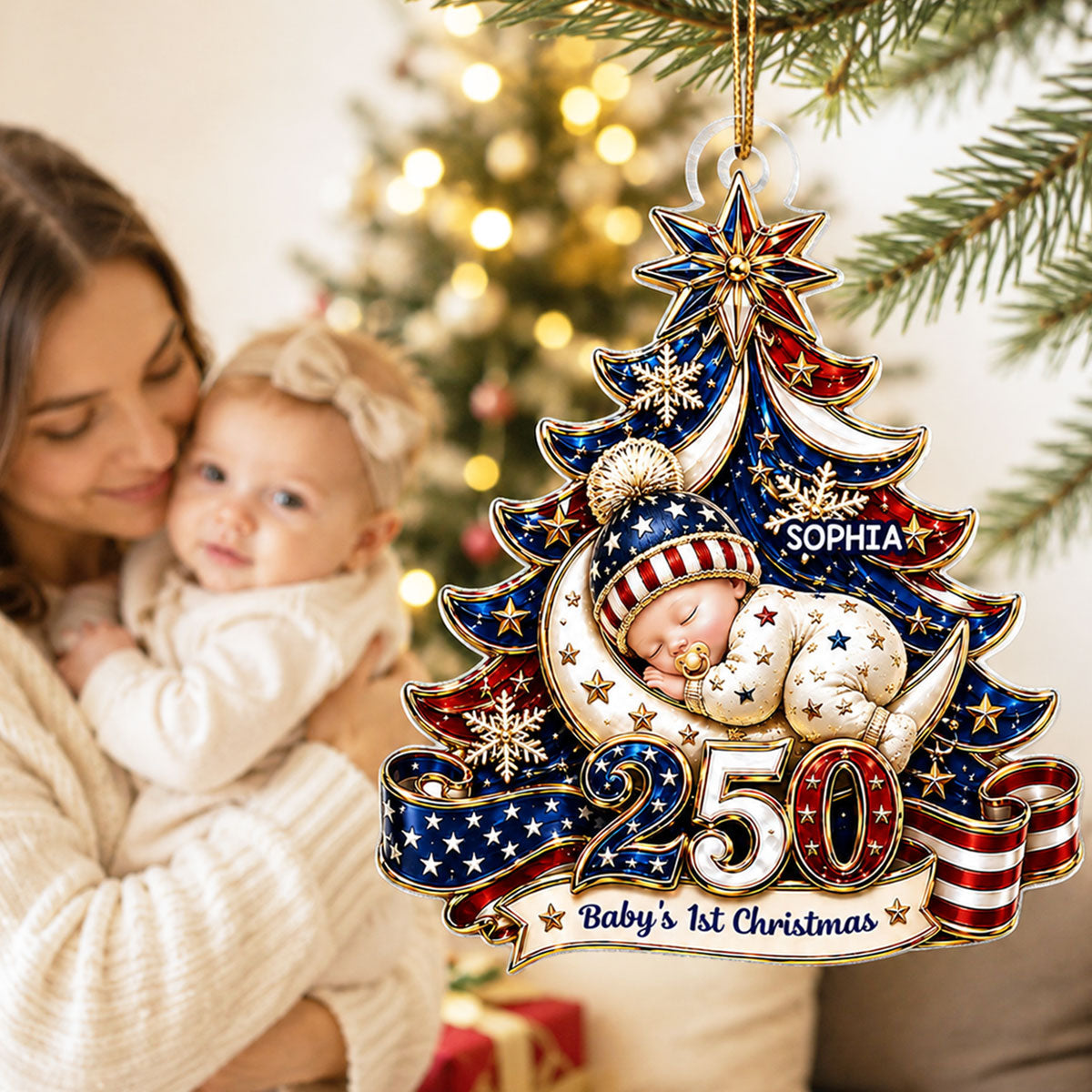 American 250th Anniversary Baby First Christmas - Personalized Acrylic Ornament - Christmas Gift For Newborn