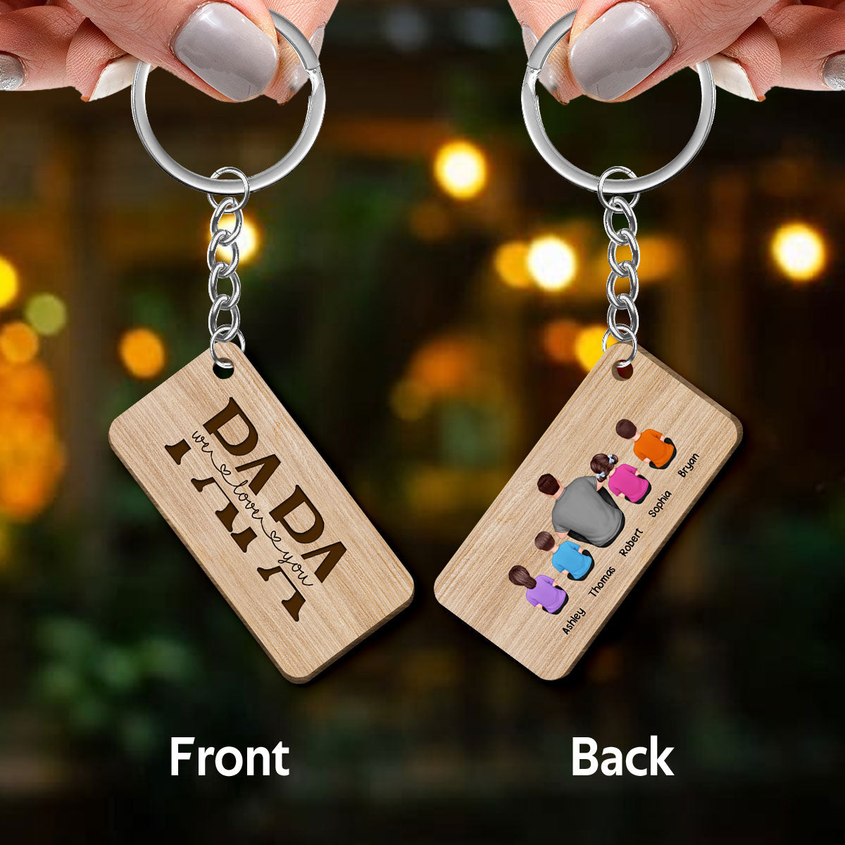 Best Papa Ever Back View Man Kids Dog Cat Personalized Wooden Keychain