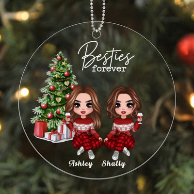 Doll Besties Sitting By Christmas Tree Personalized Acrylic Ornament