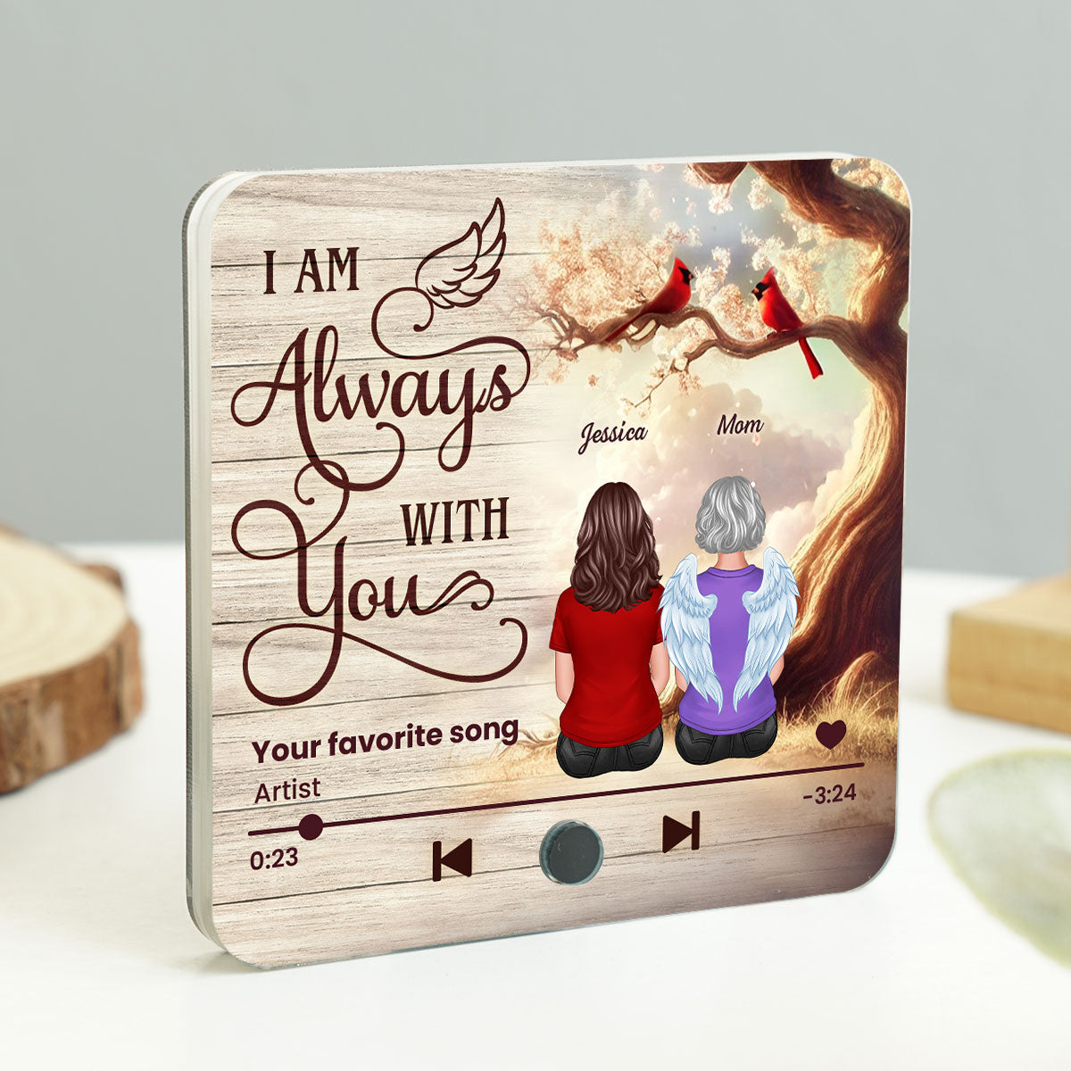 Always With You Cardinal Blossom Tree Memorial Personalized Music Fridge Magnet, Sympathy Keepsake, Remembrance Gift
