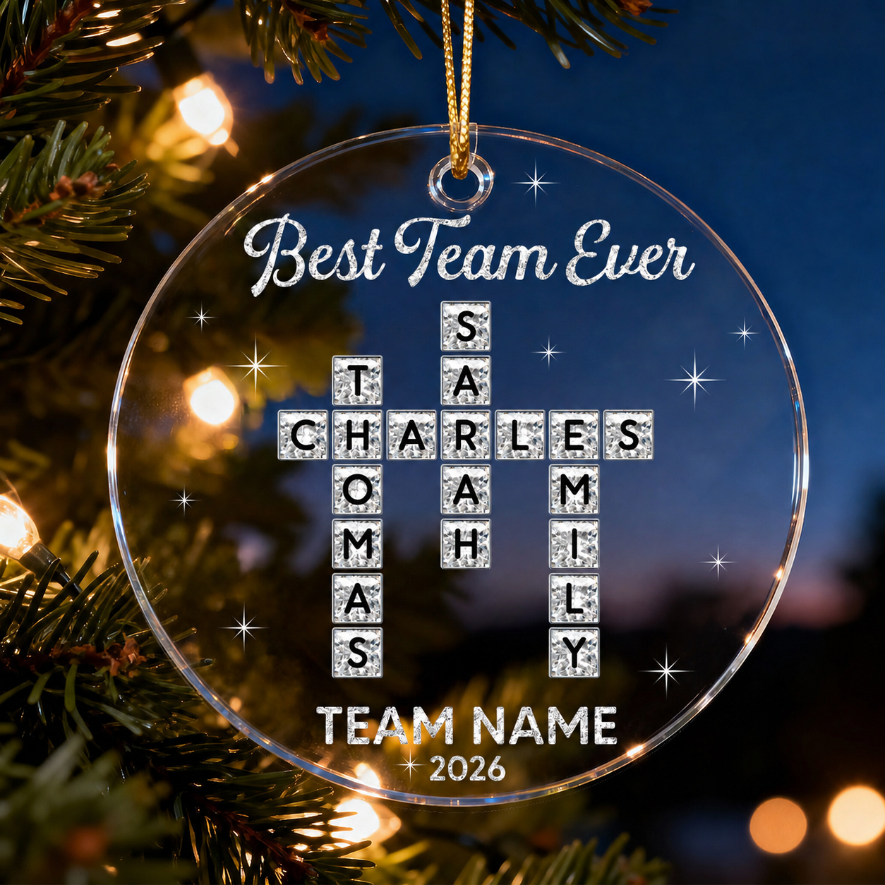 Best Team Ever Shining Effect Crossword Puzzle - Personalized Acrylic Ornament - Coworkers, Colleagues Gift Exchange