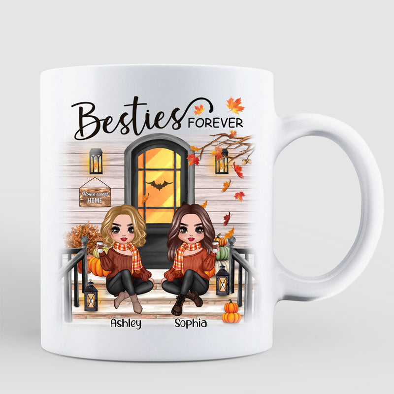 Fall Season Best Friends Sisters Front Porch Personalized Mug (11oz)