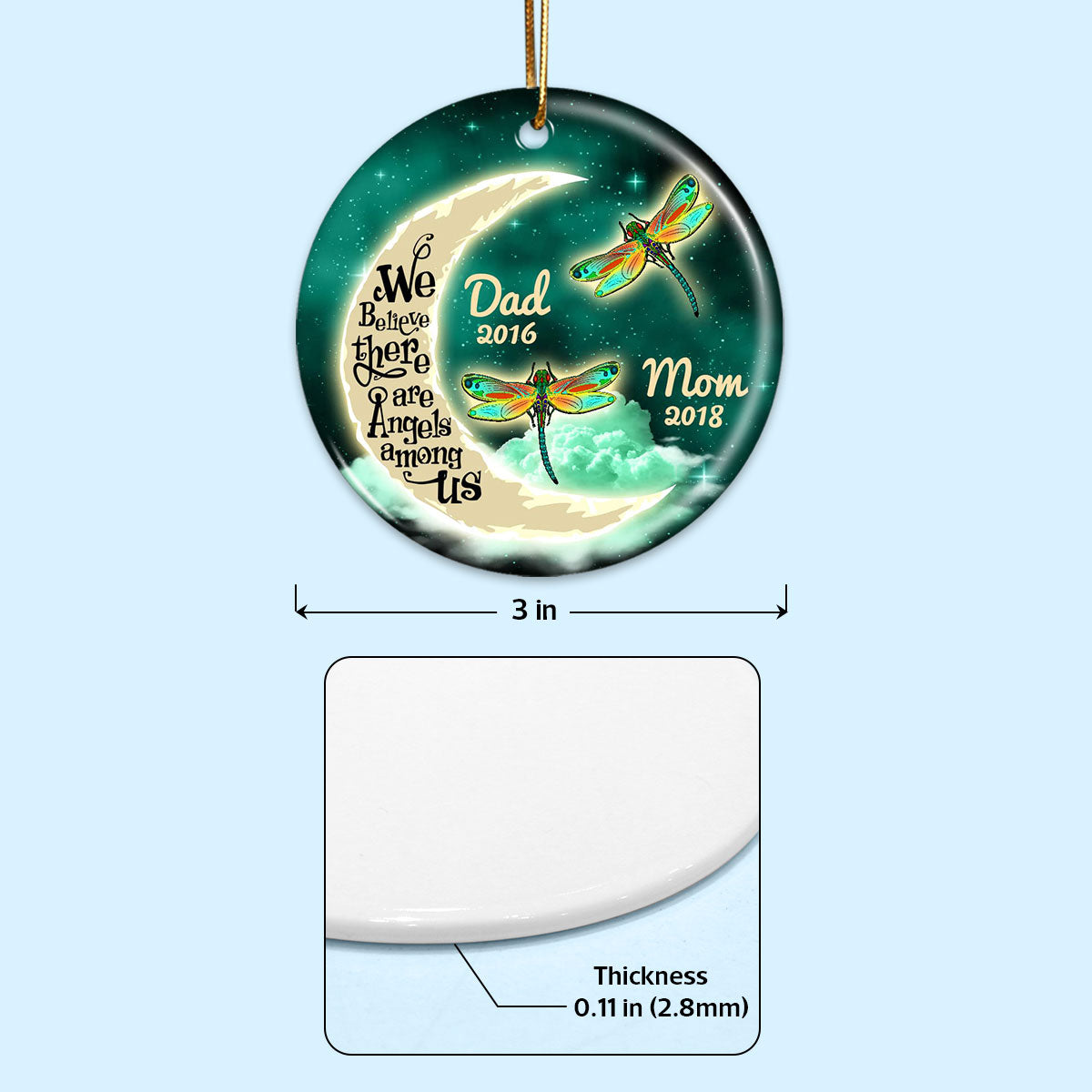 Moon And Dragonflies Memorial Personalized Circle Ornament