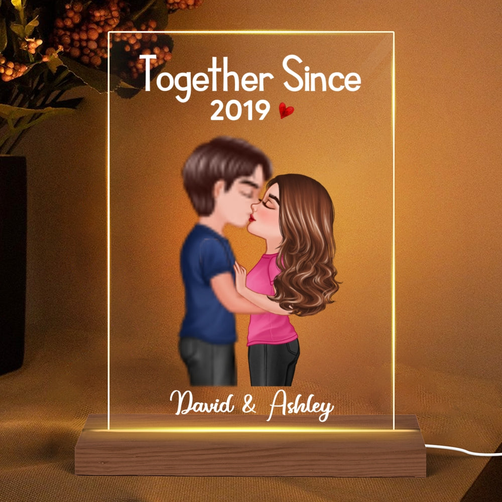 Doll Couple Kissing  Anniversary Gift For Him Gift For Her Personalized 7 Colors Plaque LED Night Light