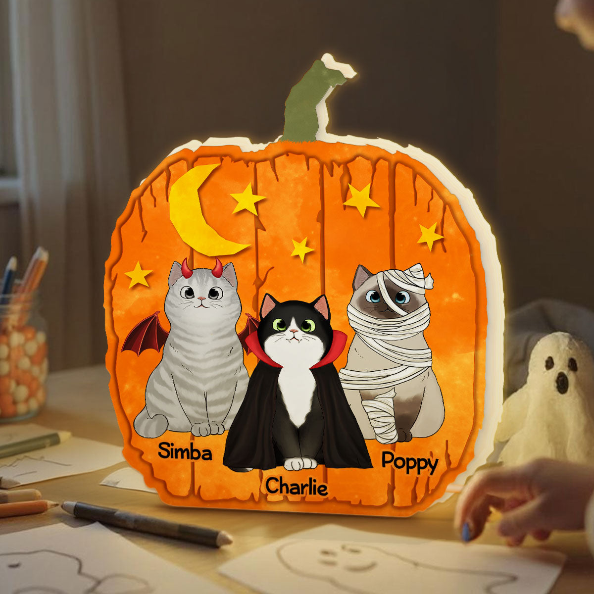 Halloween Cat Pumpkin Shaped Personalized Light Box