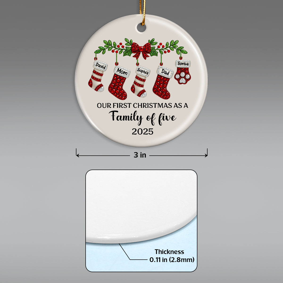 Our First Christmas as a Family, Baby 1st Christmas 3D Crystal Effect - Personalized Ceramic Ornament - Heartwarming Christmas Keepsake