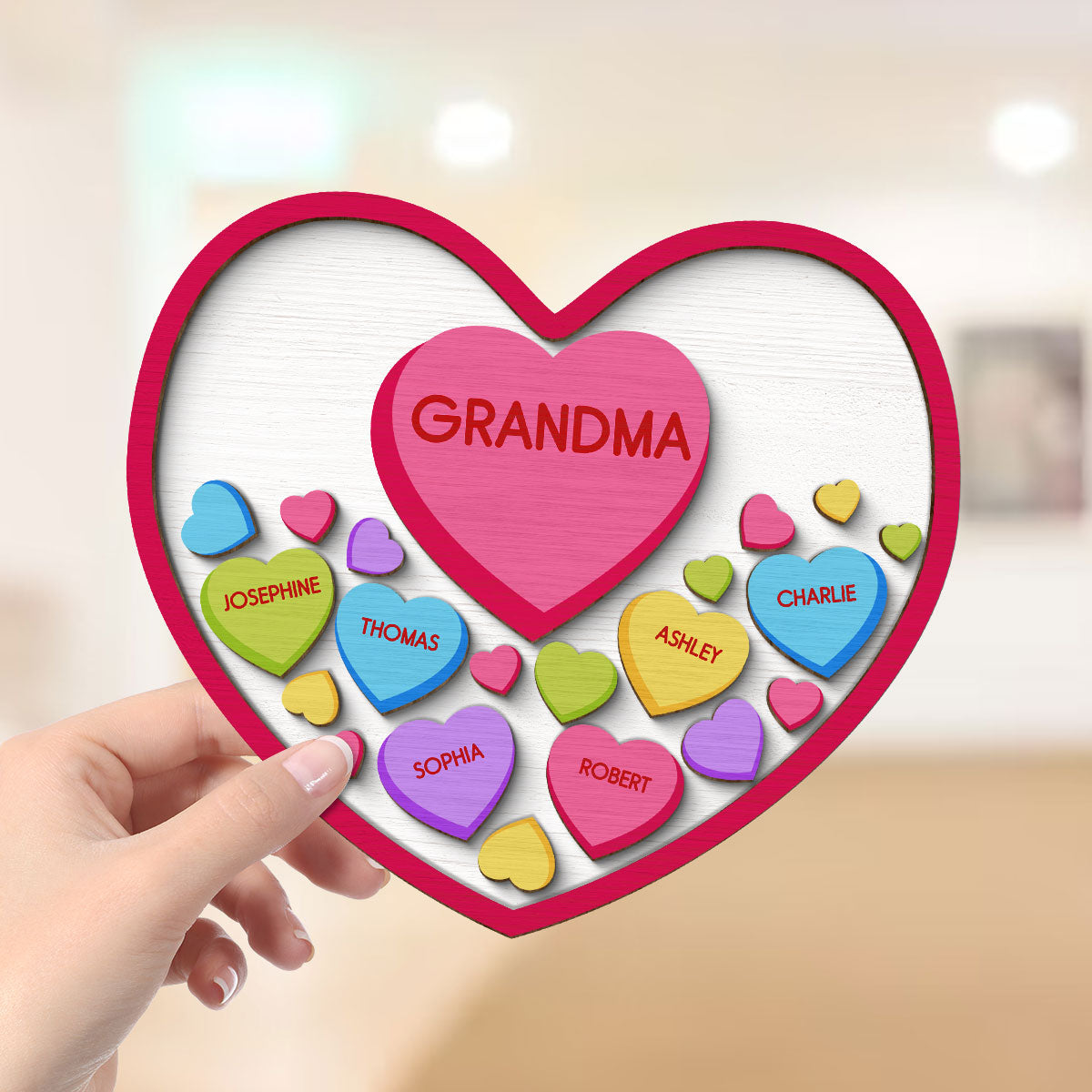 Grandma Mom Conversation Hearts In Heart Valentine‘s Day Gift Personalized 2-Layer Wooden Plaque