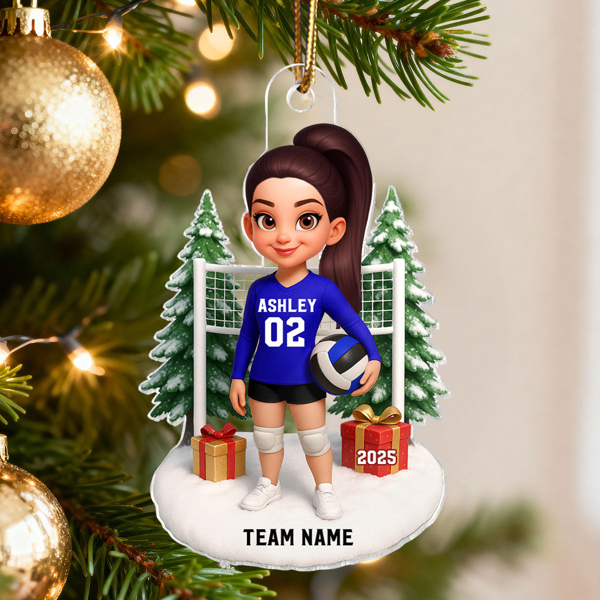 3D Effect Christmas Volleyball Player - Personalized Acrylic Ornament - Gift For Volleyball Lovers, School Volleyball Team