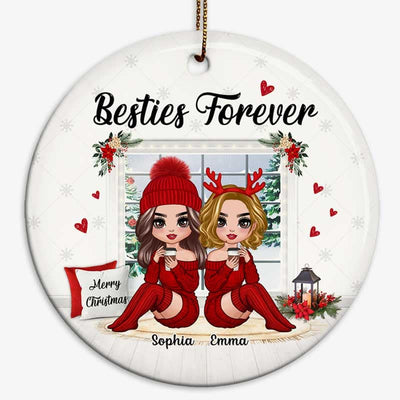 Christmas Doll Besties Sitting By The Window Personalized Circle Ornament