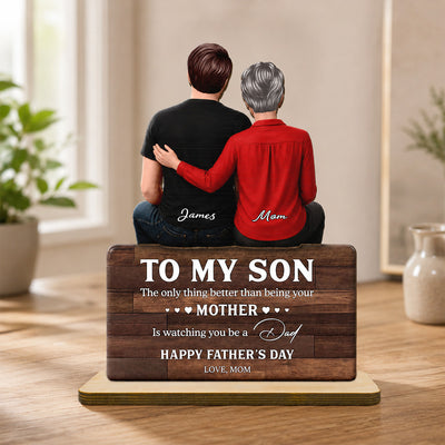 To My Son Happy Father's Day 2D Flat - Personalized Wooden Plaque - Heartfelt Father's Day Gift For Son