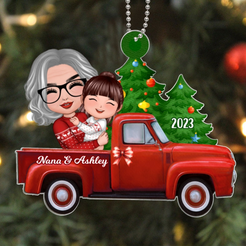 Grandma Grandkid On Christmas Truck Personalized Acrylic Ornament