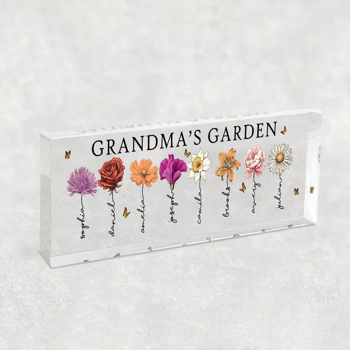 Grandma‘s Garden Love Grows Here Birth Month Flower Personalized Acrylic Desk Name Plate, Gift For Grandma, Mom