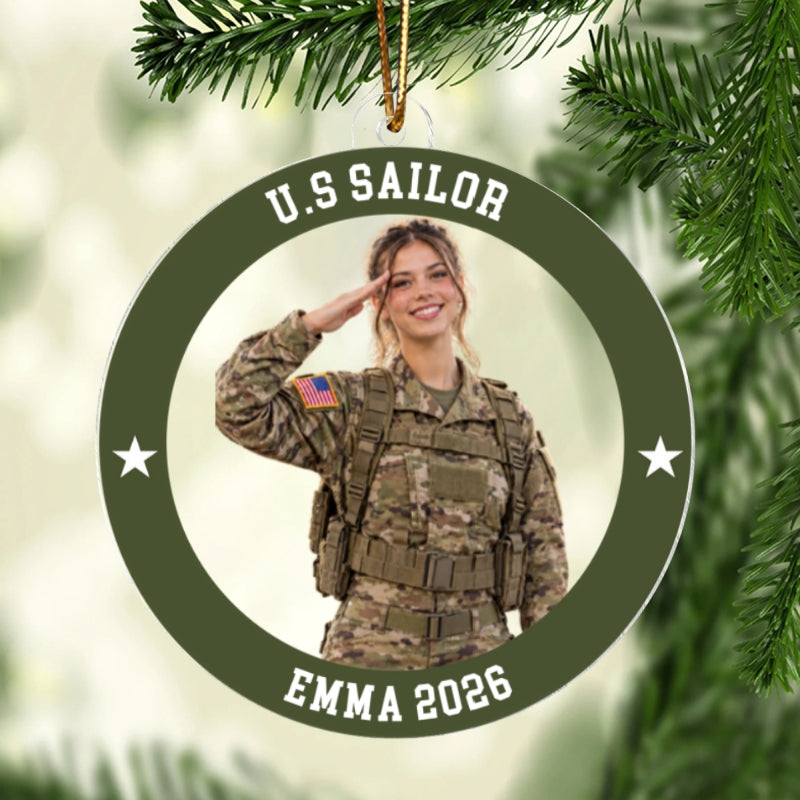Custom Photo Navy Uniform – Personalized Acrylic Ornament – Proud Navy Mom Dad Keepsake, Christmas Gift for Military Family