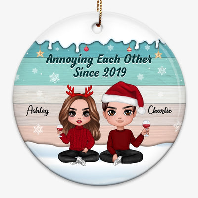 Winter Christmas Color Palette Doll Couple Together Since Personalized Circle Ornament