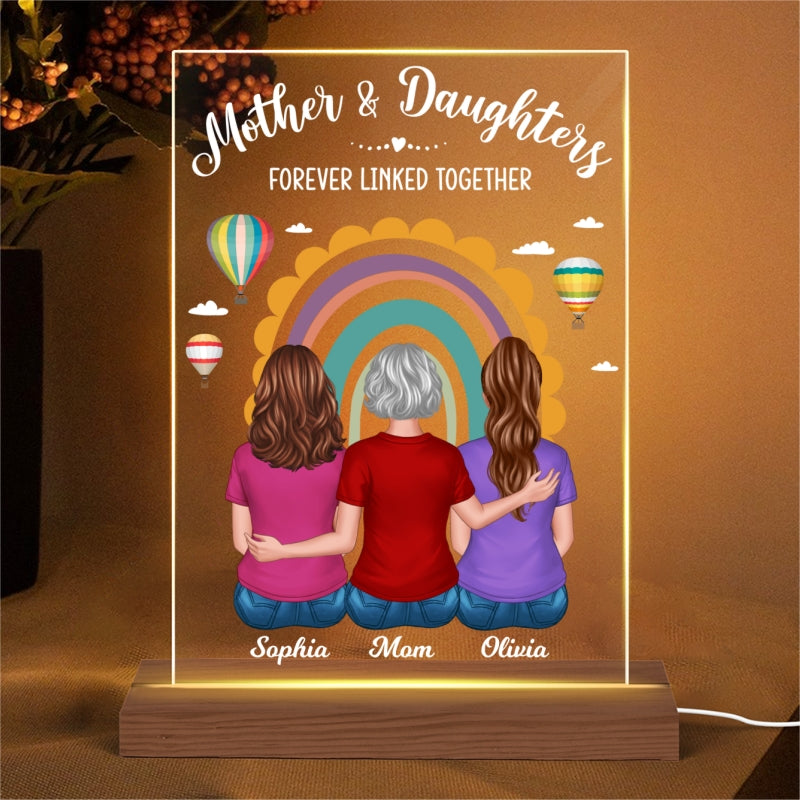 Mother Daughter Back View Rainbow Air Balloon Personalized Acrylic LED Night Light