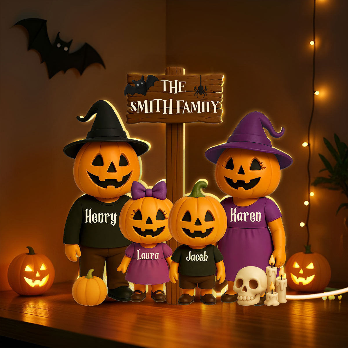 Jack O' Lantern Family 3D Effect Personalized Light Box Halloween Decor