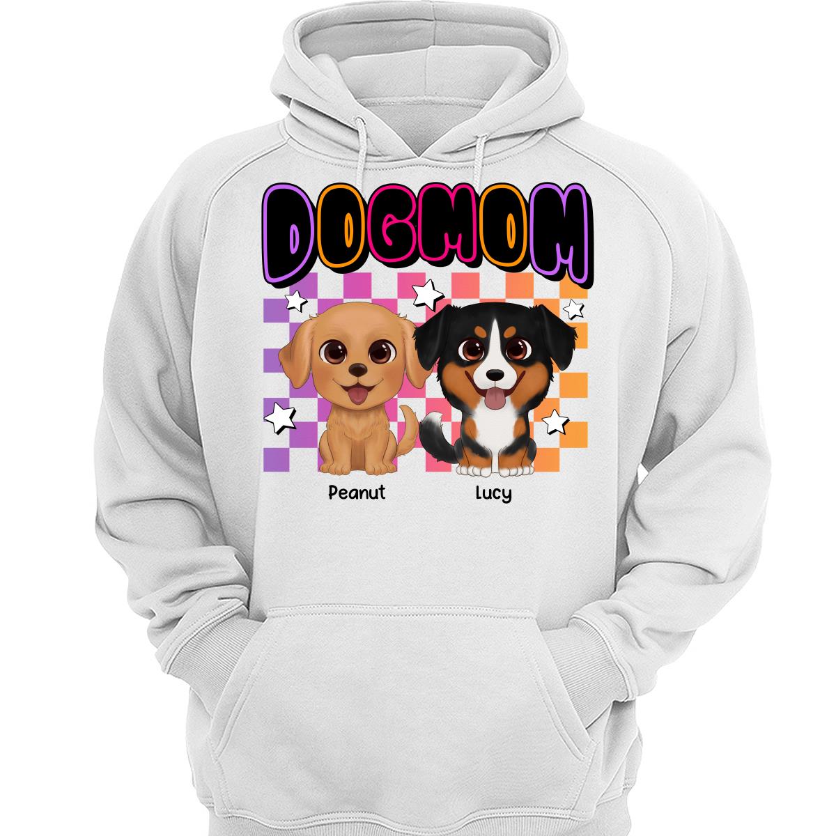 Retro Colorful Dog Mom Cute Sitting Dog Cartoon Personalized Shirt
