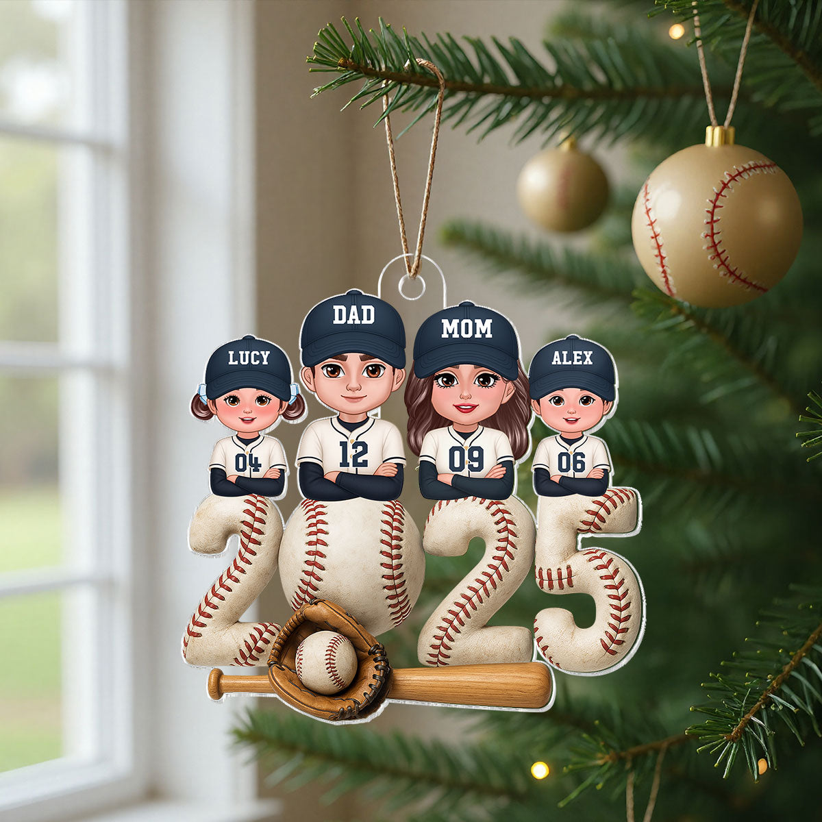 3D Effect Christmas Baseball Family Together We're A Team - Personalized Acrylic Ornament - Gift For Family