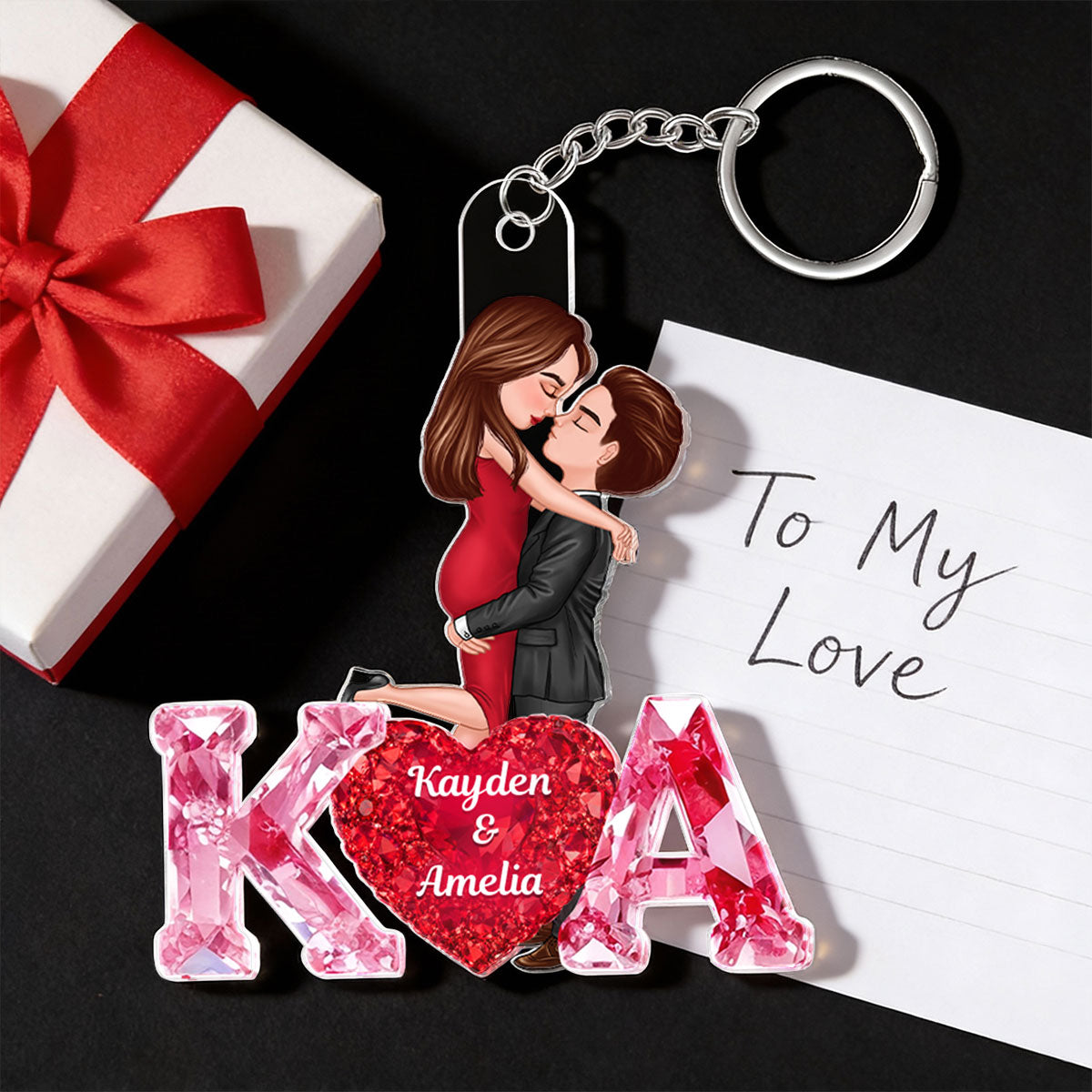Loving Couple Initial - Personalized Acrylic Keychain - One of a Kind Gift for Her, Gift for Him