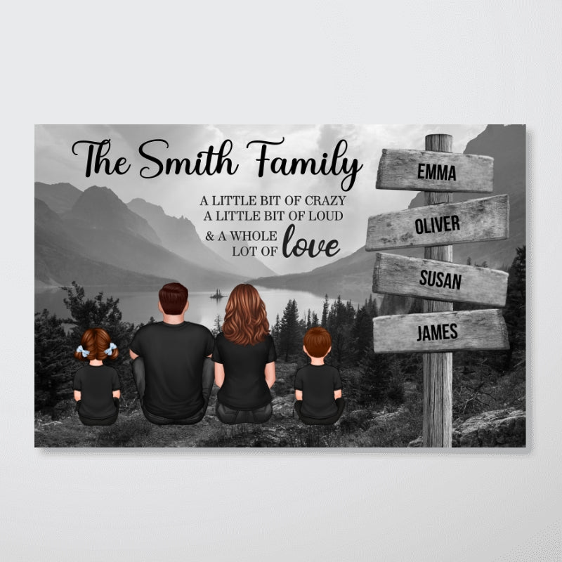Mountain Range Landscape Family Sitting Back View Personalized Poster