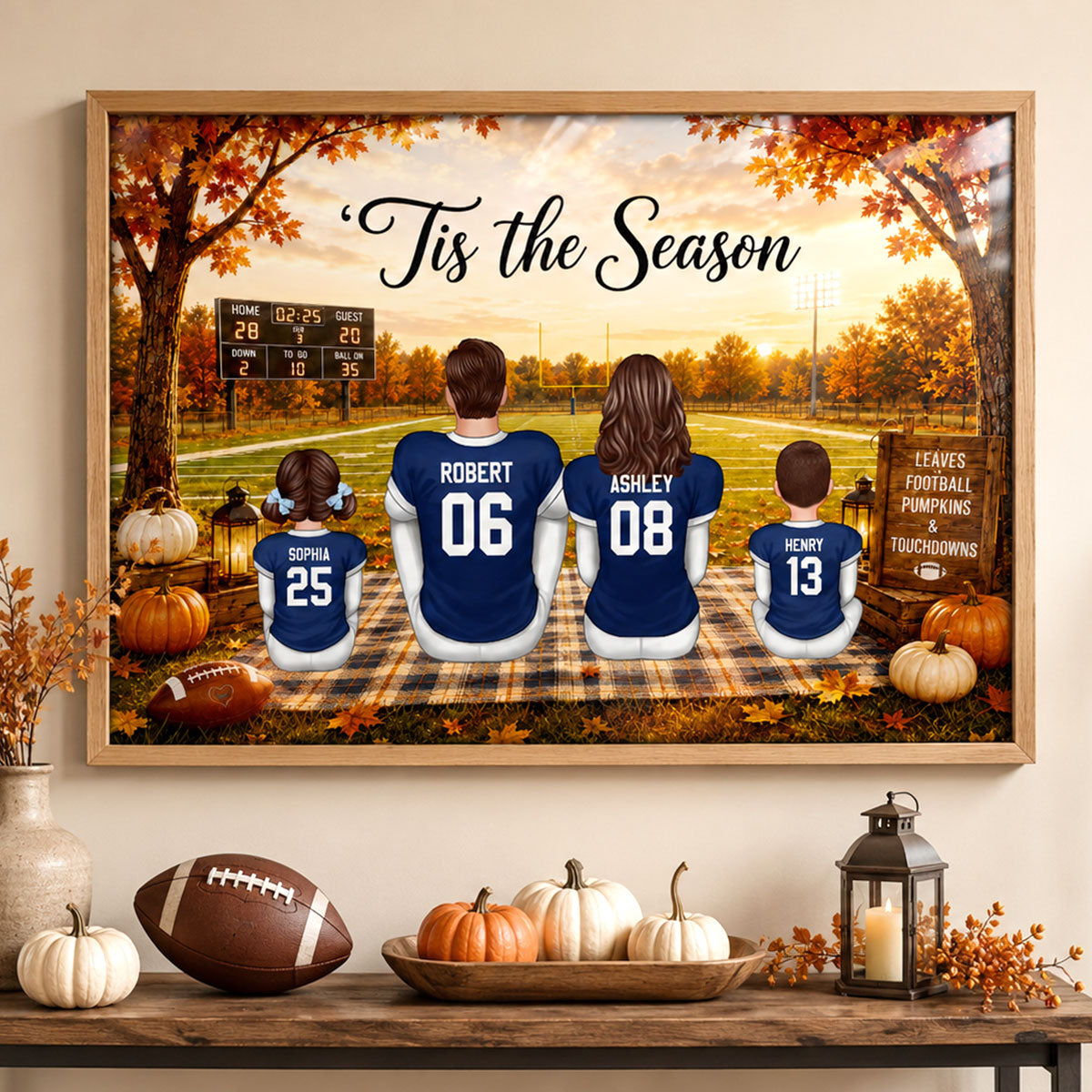 Trending Fall Season Football Family Sitting - Personalized Poster - Gift For Husband Dad Grandpa