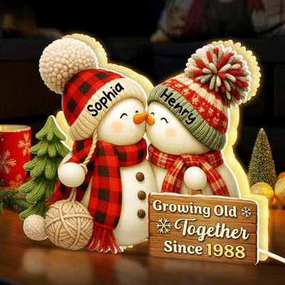 3D Effect Snowman Couple Growing Old Together - Personalized Light Box - Heartwarming Christmas Gift for him, Gift for her