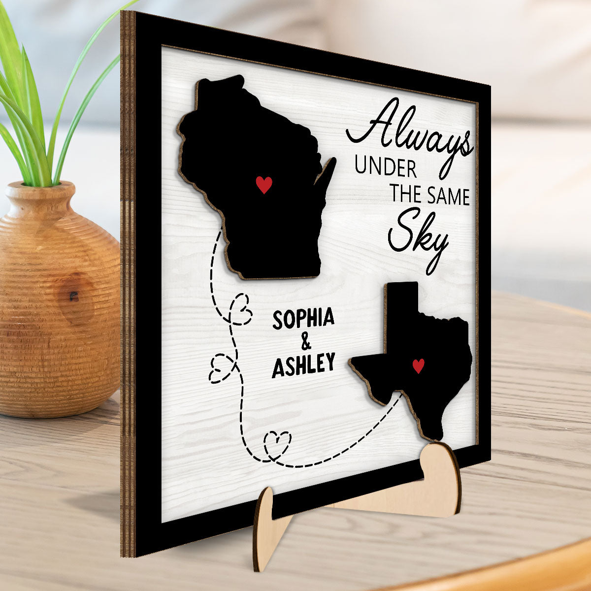 Long Distance Family Friendship State Map Personalized 2-Layer Wooden Plaque, Togetherness Christmas Gift