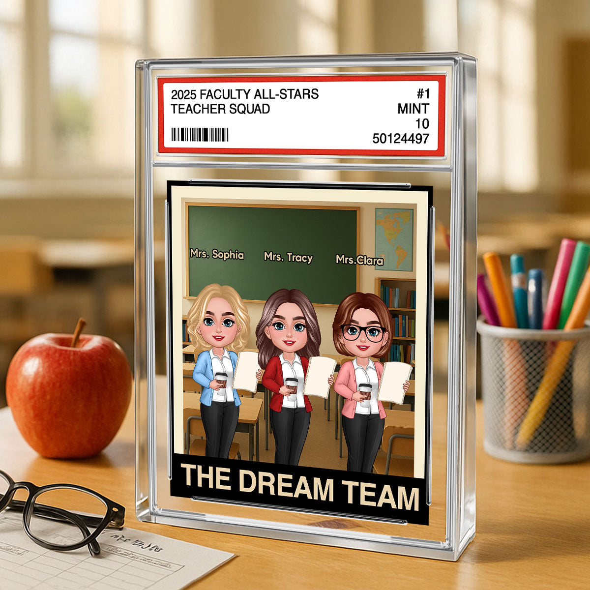Teacher Dream Team Trading Card Style Personalized Rectangle Acrylic Block Plaque