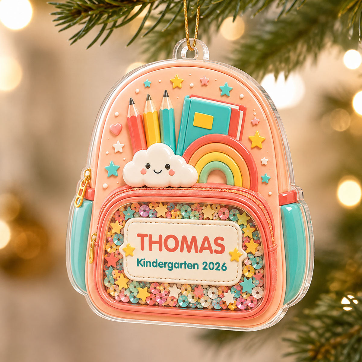 First Day Of School Backpack - Personalized Acrylic Ornament - Christmas Gift For Kids