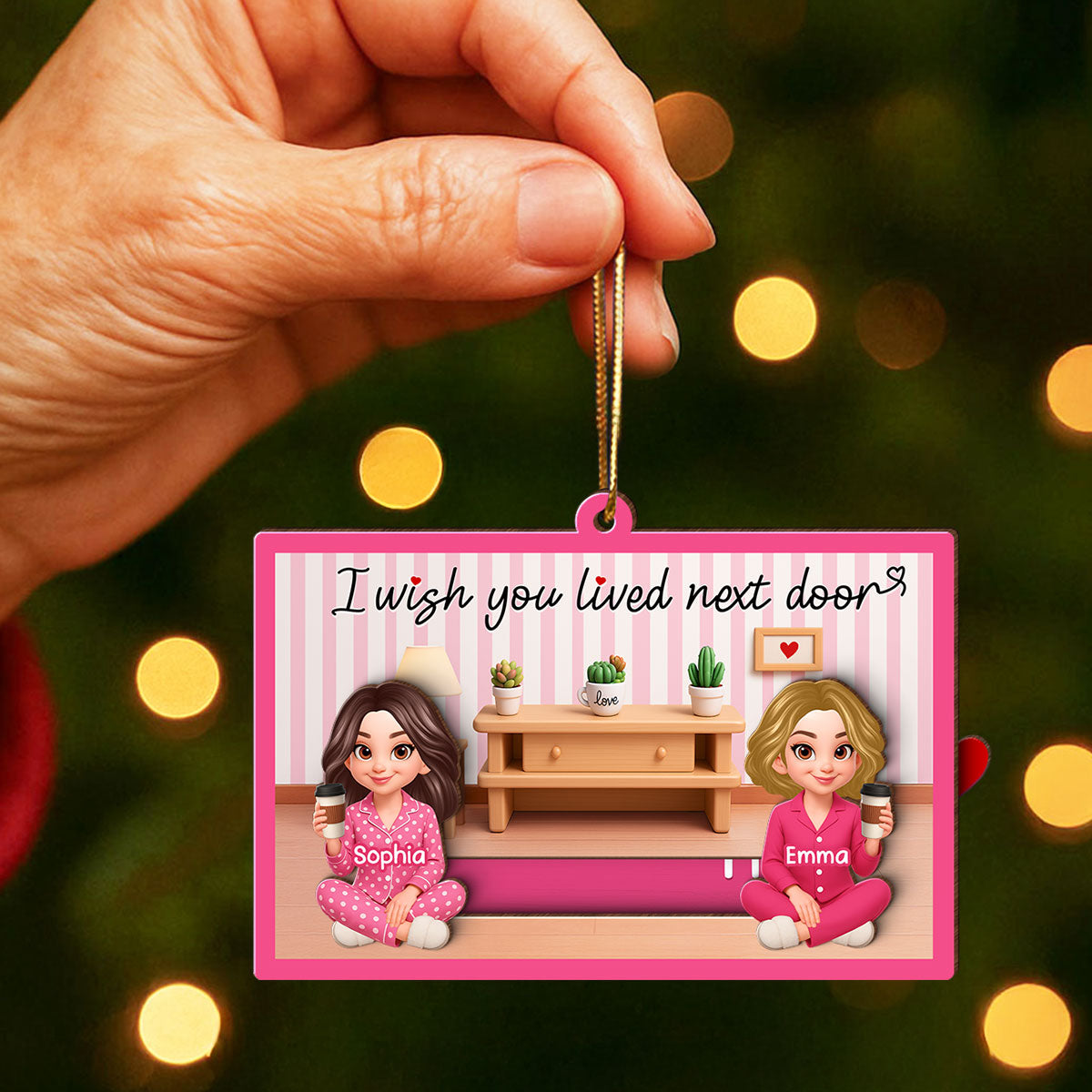 I Wish You Lived Next Door Besties Sisters Personalized Slider Ornament, Meaningful Long Distance Christmas Gift Hidden Messages