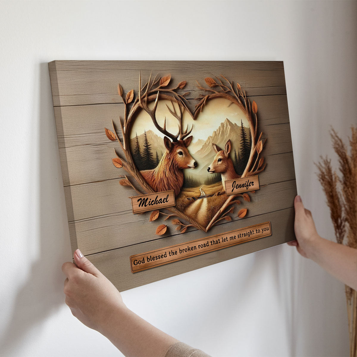God Blessed The Broken Road That Let Me Straight To You Deer Love Scenery Poster, Best Couple Personalized Home Bedroom Decor, Gift For Couples, For Her, For Him