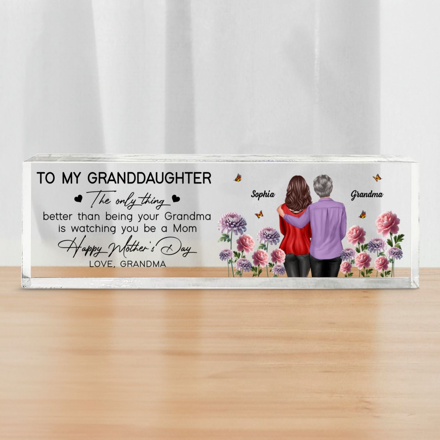 To My Granddaughter From Grandma Happy Mother's Day Birth Flower Personalized Desk Block, Gift For Granddaughter