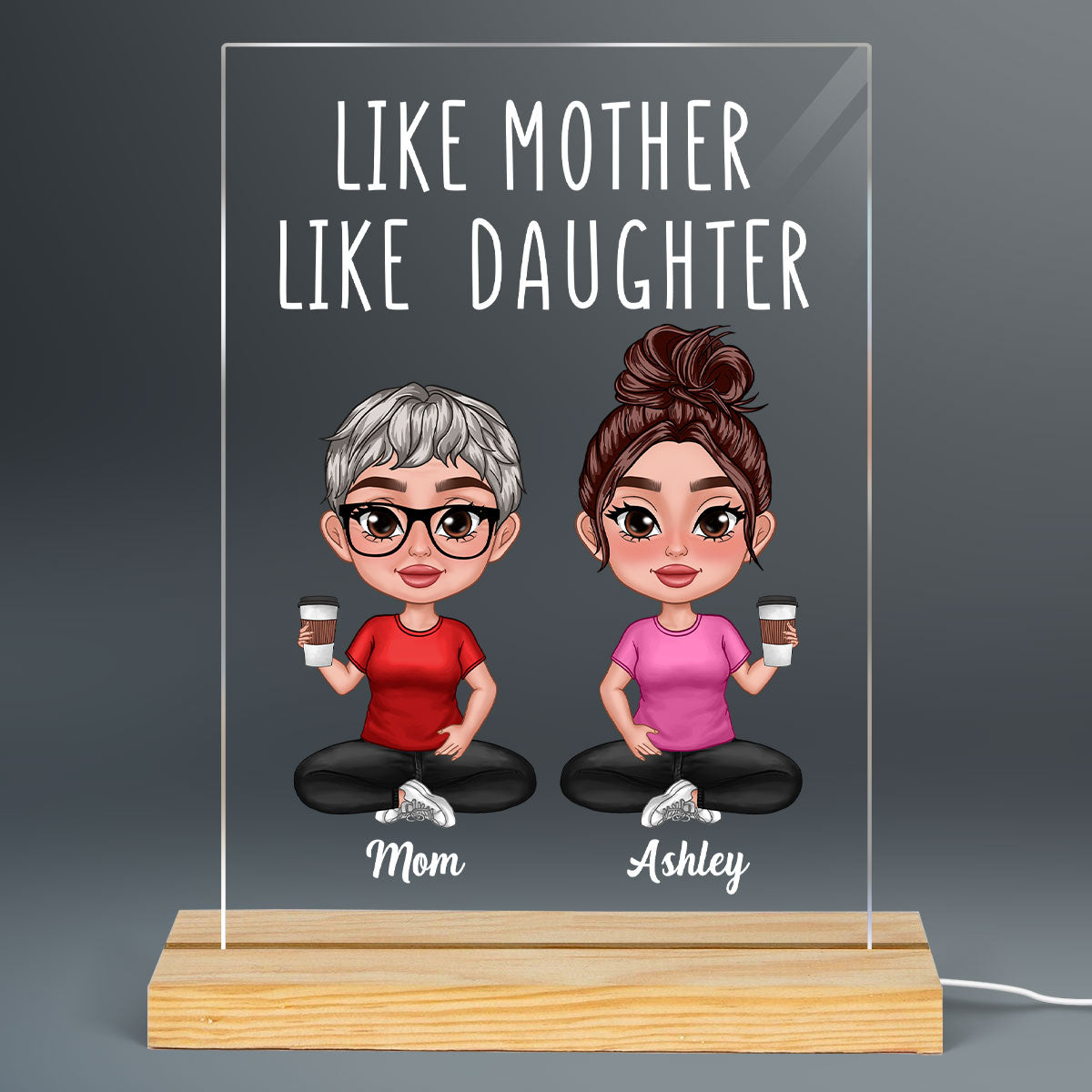 Like Mother Like Daughter Doll Women Thick Lips Personalized Rectangle Acrylic Plaque With LED Night Light