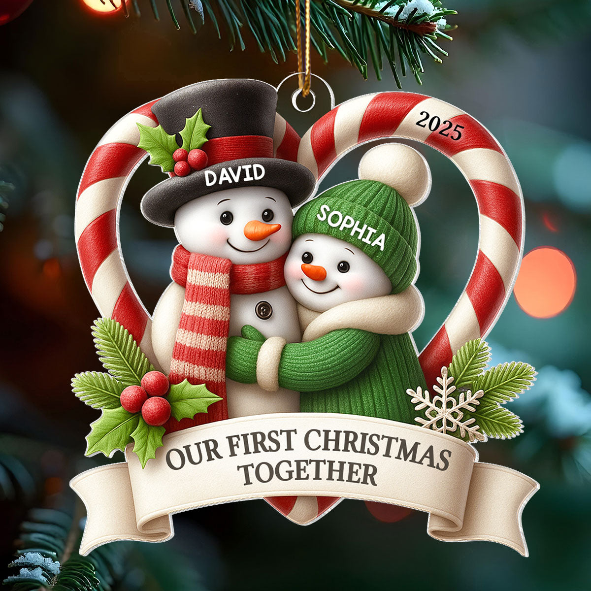 Snowman Couple - Personalized Acrylic Ornament - Christmas Gift for Couple