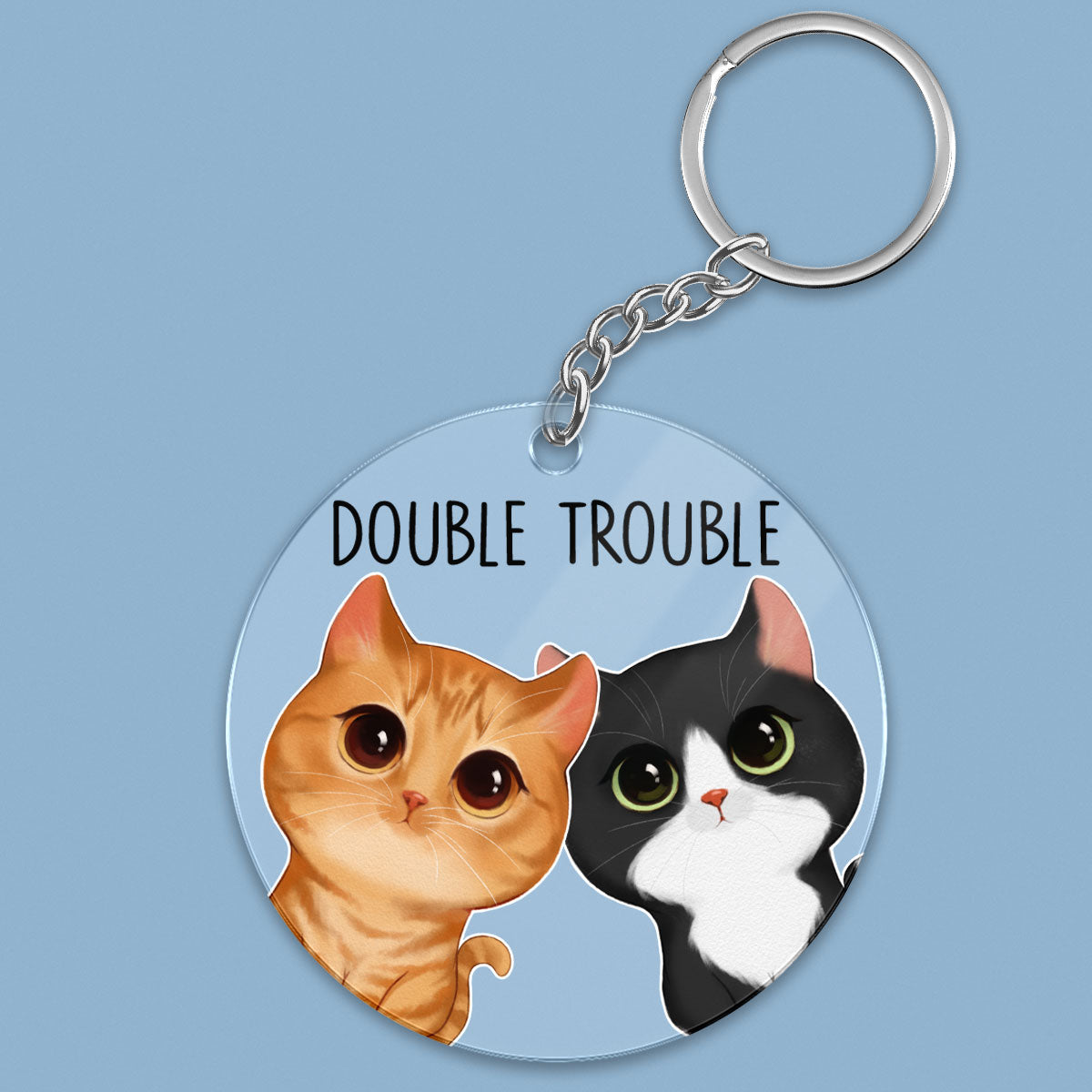 Double Trouble Watercolor Cute Cats Gift For Cat Lovers Personalized Acrylic Keychain