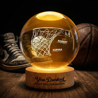 We Dunked Right Into Our Heart - Personalized Crystal Ball LED Night Light - Father's Day Gift For Basketball Dad