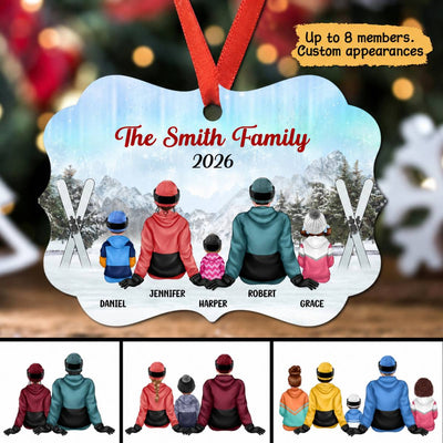 Family Sitting 2026 Skiing Christmas Personalized Christmas Ornament