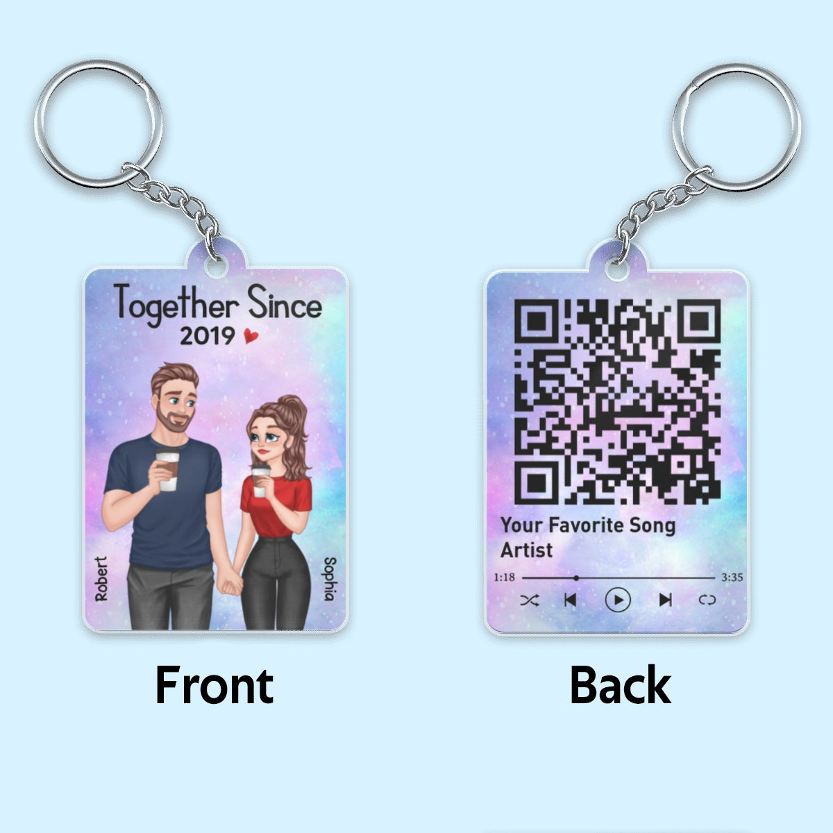 Couple Cartoon Hand In Hand Together Since Favorite Song QR Code Personalized Acrylic Keychain